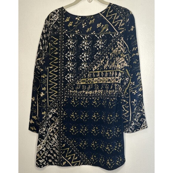 LAFAYETTE 148 SILK TUNIC Womens Medium abstract print Navy Blue Career Lagenlook - Picture 2 of 4